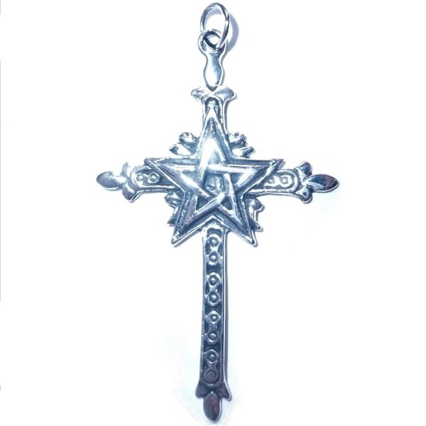 Pentagramm Kreuz Anhänger Silber