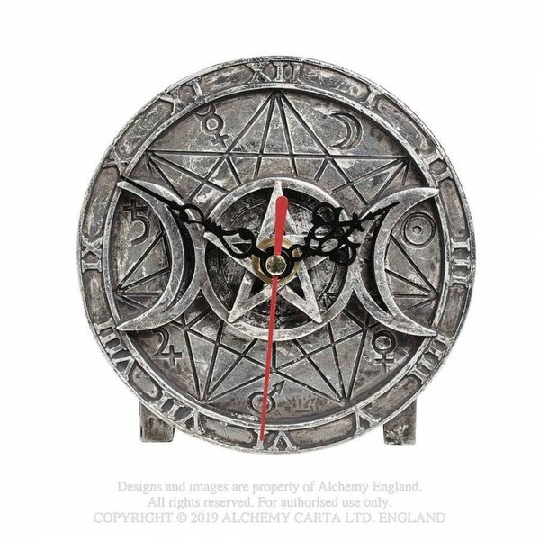 Wiccan Desk Clock triple moon with pentagram