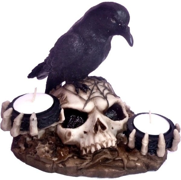 Candle holder Raven on skull