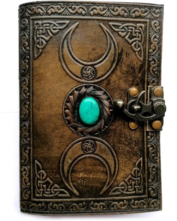 Book of Shadows "Triple Moon with Turquoise Stone"