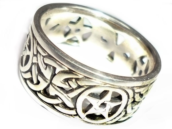 Ring Pentagramm Silber, Größe 64