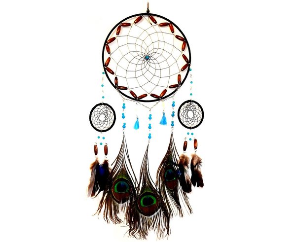 Dreamcatcher with pearls and peacock feathers